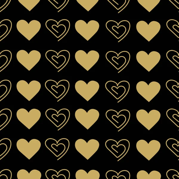 Pattern Gold Hearts Black Background Suitable Valentine Day Decor Birthday — Stock Vector
