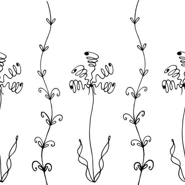 Λουλουδάκια Διανυσματική Ζωγραφισμένη Ασπρόμαυρη Εικόνα Αφηρημένη Ασυνήθιστα Λουλούδια Είναι Κατάλληλα — Διανυσματικό Αρχείο