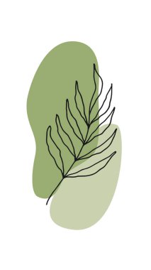 Dekoratif dalları, yaprakları ve soyut renk lekeleri olan yaratıcı minimalist el çizimleri. Kartpostal, poster, broşür, kapak tasarımı ve sosyal medya için.
