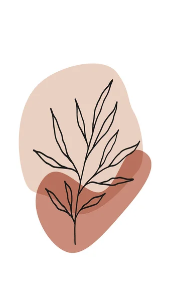 Dekoratif dalları, yaprakları ve soyut renk lekeleri olan yaratıcı minimalist el çizimleri. Kartpostal, poster, broşür, kapak tasarımı ve sosyal medya için.
