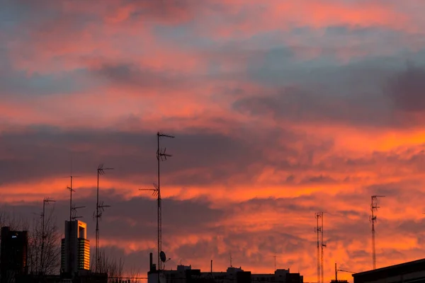 Morgendämmerung Mit Hellen Farben Über Der Stadt Madrid Spanien Wir — Stockfoto