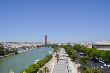 Sevilla Kulesi Torre del Oro 'dan görüldü, Sevilla' da, (İspanya,)