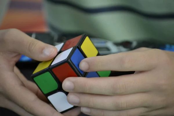 Cubo Rubik Durante Concurso Madrid España Cubo Rubik Inventado Por — Foto de Stock