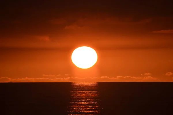 Sunset Tapia Casariego Asturias Can See How Sun Falling Hiding — Stock Photo, Image