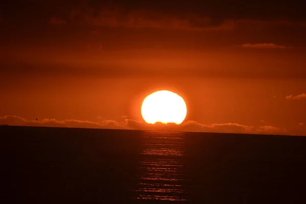 Sunset Tapia Casariego Asturias Can See How Sun Falling Hiding — Stock Photo, Image