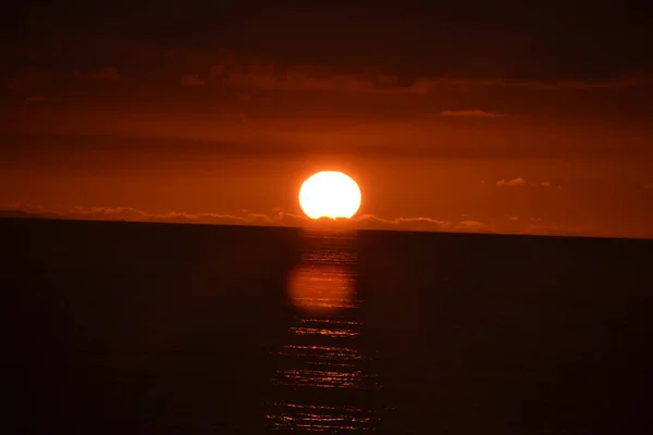 Sunset Tapia Casariego Asturias Can See How Sun Falling Hiding — Stock Photo, Image