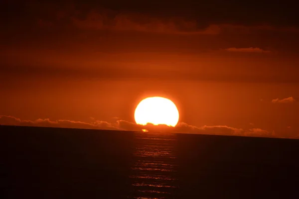 Sunset Tapia Casariego Asturias Can See How Sun Falling Hiding — Stock Photo, Image