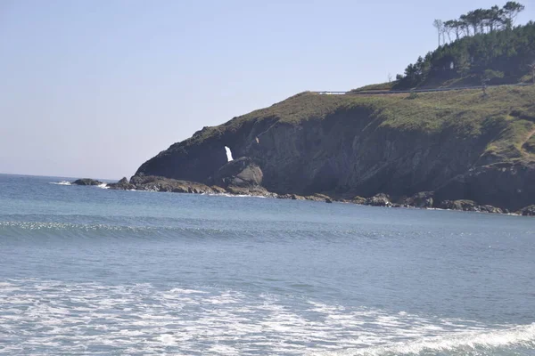 Plage Navia Dans Les Asturies Côté Mer Cantabrique Rivière — Photo