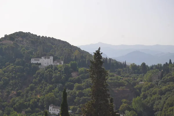 Mirador San Nicols Med Utsikt Över Alhambra Granada Andalusien Kan — Stockfoto