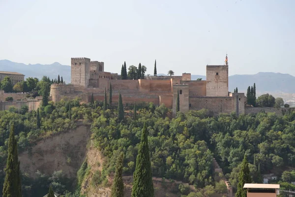 Мірадор Сан Нікольський Видом Альгамбру Гранаді Андалусія Також Бачимо Піко — стокове фото