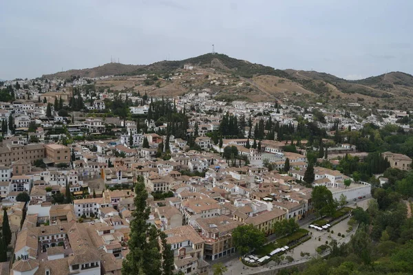 Мірадор Сан Ніколас Дивиться Альгамбру Гранаді Андалусія Також Бачимо Піко — стокове фото
