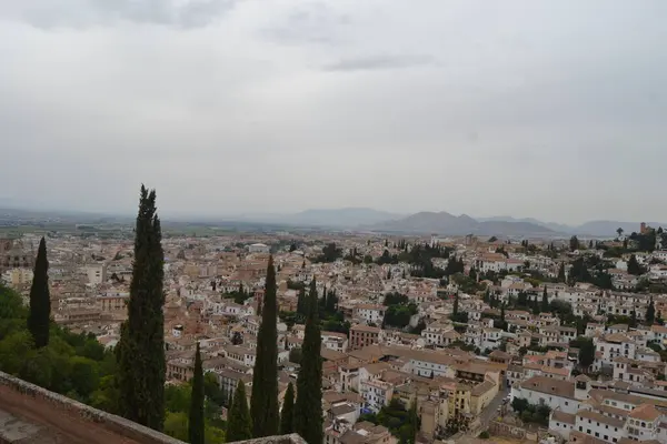 Mirador San Nicolas Med Utsikt Över Alhambra Granada Andalusien Kan — Stockfoto