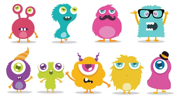 Cartoon flat monsters big icons. Colorful children play an adorable monster