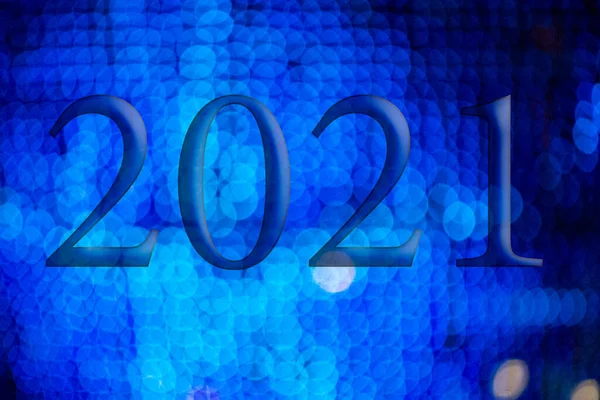 Testo Con Anno Numero 2021 Con Uno Sfondo Luci Blu — Foto Stock