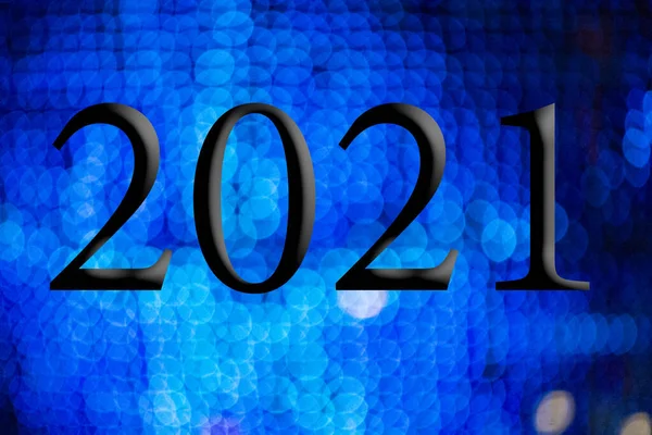 Testo Con Anno Numero 2021 Con Uno Sfondo Luci Blu — Foto Stock