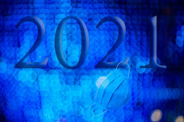 Texto Con Número Año 2021 Con Fondo Luces Azules Brillantes — Foto de Stock