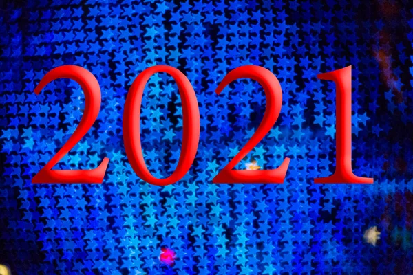 Текст Номером 2021 Фоном Яскравих Блакитних Вогнів Поза Увагою Ефектом — стокове фото