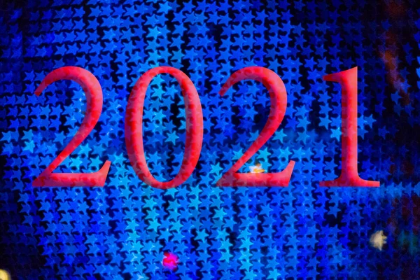 Texte Avec Numéro Année 2021 Avec Fond Lumières Bleues Vives — Photo