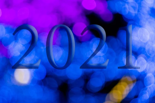 Testo Con Anno Numero 2021 Con Uno Sfondo Luci Blu — Foto Stock