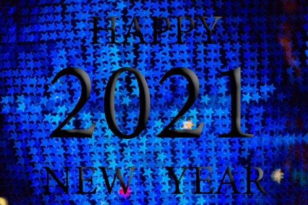 Szczęśliwego Nowego Roku 2021 Tło Efektem Bokeh Lampkami Świątecznymi Czarne — Zdjęcie stockowe