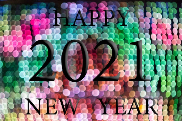 Happy New Year 2021 Background Bokeh Effect Christmas Lights Black — Stock Photo, Image