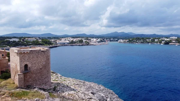 Widok Lotu Ptaka Średniowieczną Wieżę Portopetro Wyspa Majorka Baleary Hiszpania — Zdjęcie stockowe
