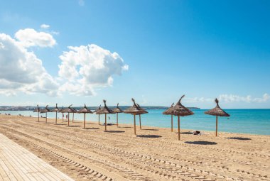Şemsiyeli ve hamaklı Palma plajı. Coronavirus yüzünden İspanya 'da turizm krizi