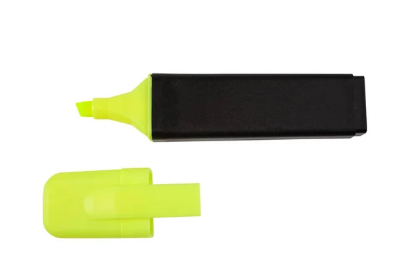 Flourescent Yellow Green Text Graphics Highlighter Pen Cap Isolated White — Stock Photo, Image