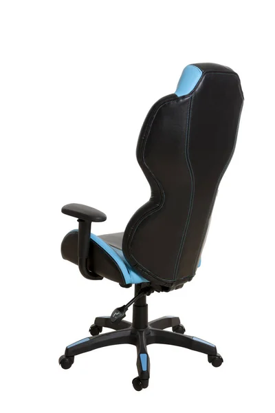 Back View Modern Office Chair Upholstered Black Light Blue Leather — Stock Photo, Image
