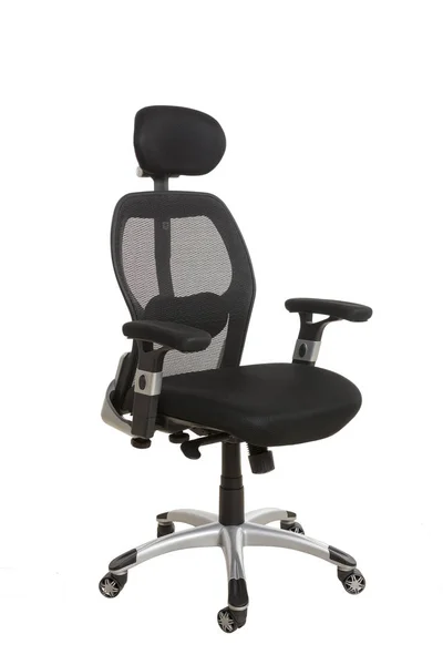 Moderne Bureaustoel Bekleed Met Zwart Textiel Geïsoleerd Witte Achtergrond — Stockfoto