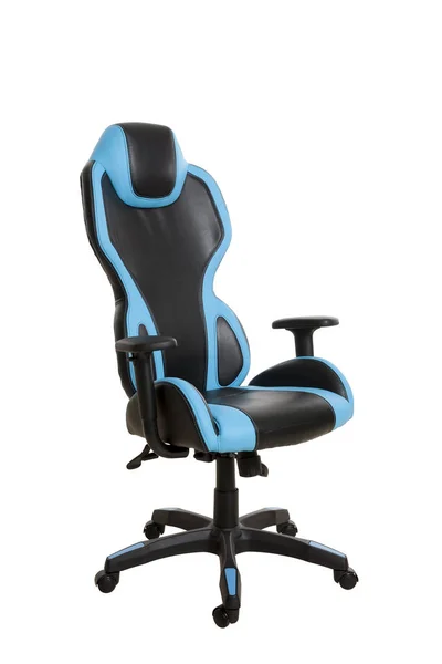 Cadeira Escritório Moderna Estofada Líder Preto Azul Claro Isolada Fundo — Fotografia de Stock