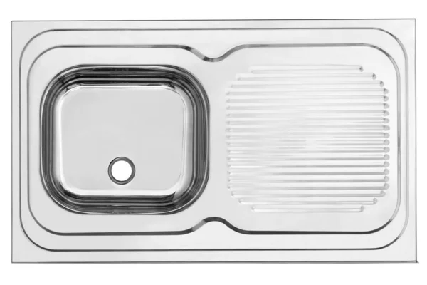 Top view of an empty stainless steel sink isolated on white with clipping path — Stock Photo, Image