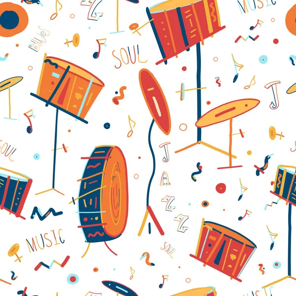 Karikatür çizim müzik aletleri seamless modeli.