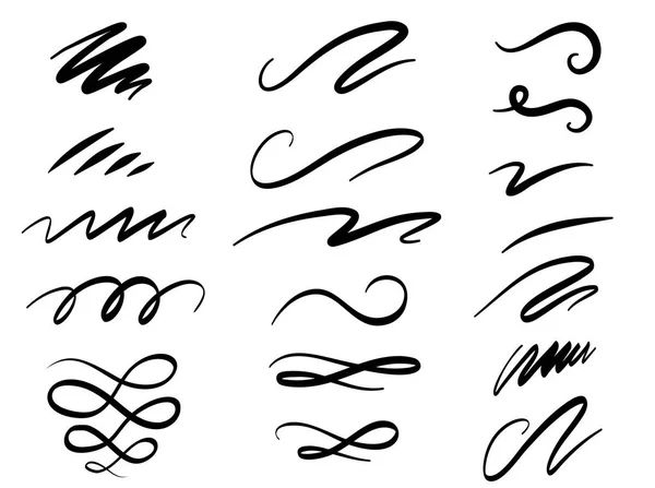 Ustaw ręcznie rysowane napis i kaligrafii wiruje, squiggles. Wektor atrament dekoracje za kompozycję — Wektor stockowy