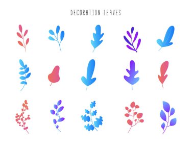Yaprakları ve dalları dekorasyon için kümesi. Modern çiçek degrade tasarım. UI ux tasarım için soyut vektör flora arka plan