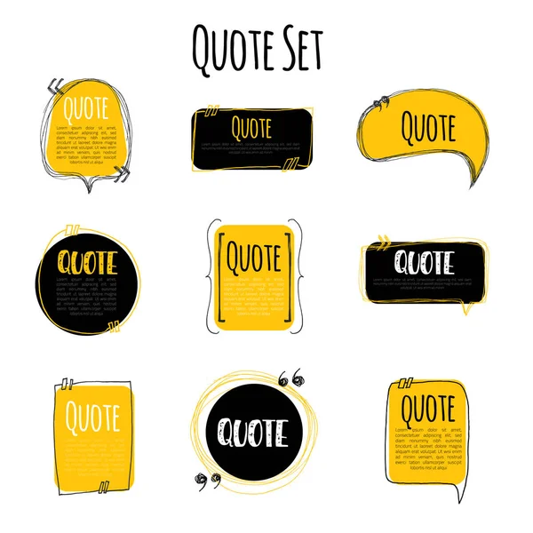 Vektor-Zitatvorlage mit Text- und Tintenkritzeleien auf gelbem oder schwarzem Hintergrund — Stockvektor