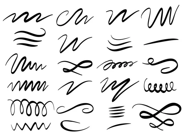 Conjunto de letras dibujadas a mano y caligrafía remolinos, garabatos. Decoraciones de tinta vectorial para composición — Vector de stock