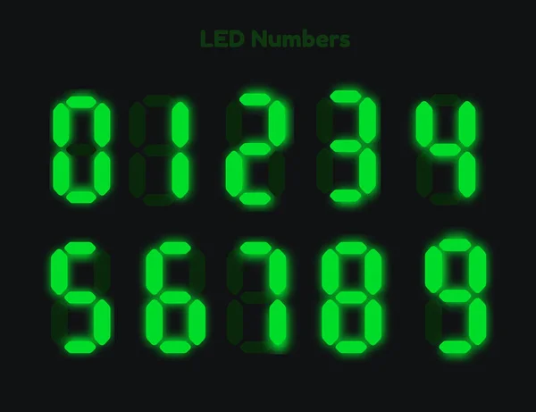 Digital clock numbers. Bright green led display signs
