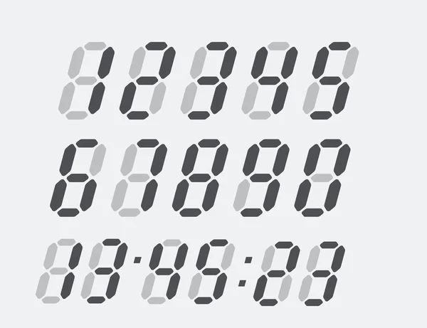 Numéros numériques d'horloge. Jeu de symboles d'affichage — Image vectorielle