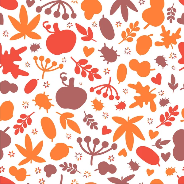 Otoño Patrón sin costuras con hojas, roble e insectos para una colección de diseño audaz. Estilo de arte moderno — Vector de stock