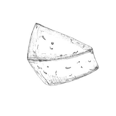 Camembert beyaz zemin üzerine peynir süt ürünleri göl kenarında simge kroki. Logo, restoran menü, yemek tarifi kitabı için kullanılabilir.