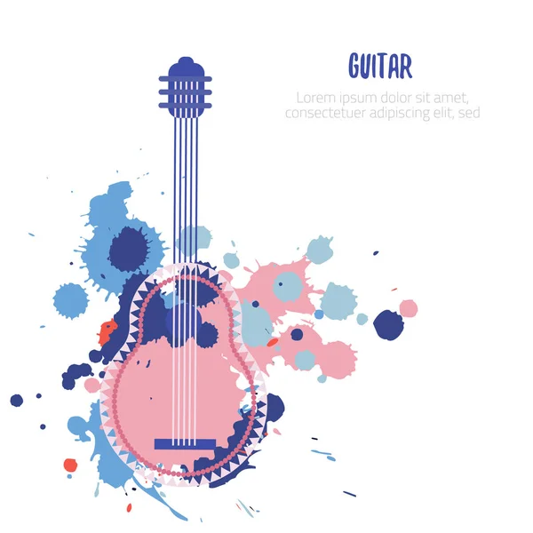 Diseño de póster de concepto de música de guitarra con salpicaduras vibrantes coloridas para el fondo vectorial de diseño moderno . — Vector de stock