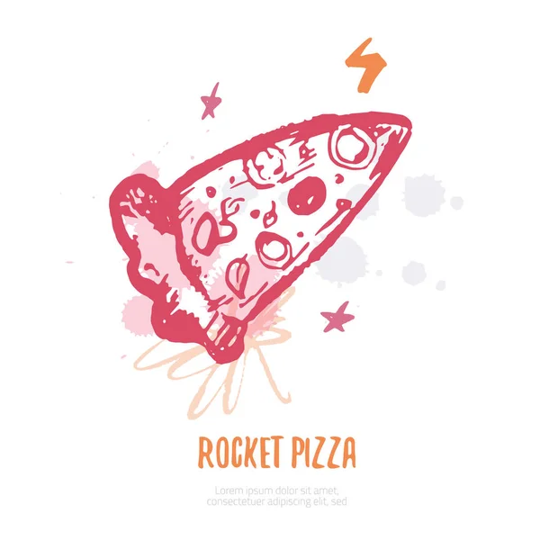 Rakéta Pizza koncepció logó fröccsenése grunge kézzel rajzolt vektoros illusztráció — Stock Vector