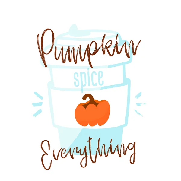 Pumpkin spice allt. Typografi text över kaffe kopp vektorillustration. Line art design — Stock vektor