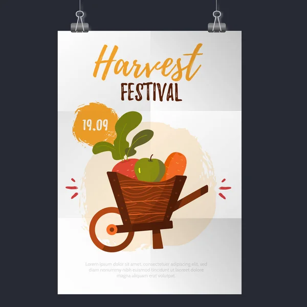 Szüreti Fesztivál poszter, sárgarépa, alma, cékla. Vektoros illusztráció — Stock Vector