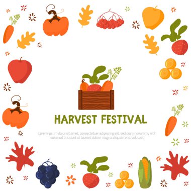 Havuç, elma ve pancar hasat festivali afiş. Vektör çizim