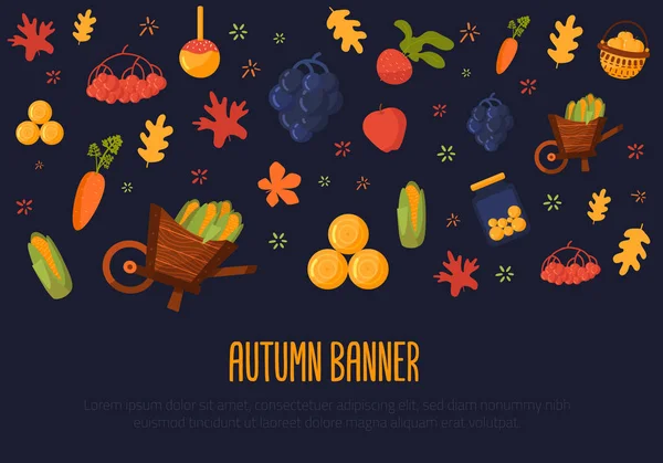 Autumn Harvest diseño de pancartas con calabaza, zanahoria, remolacha, maíz. Ilustración vectorial . — Archivo Imágenes Vectoriales