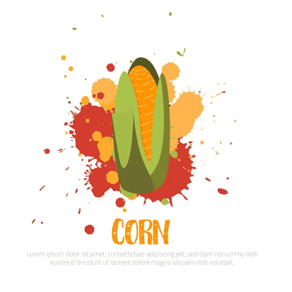 Trendy cartoon gyellow corn vector illustration. Элемент оформления фермы на гриле. Концепция здорового питания — стоковый вектор
