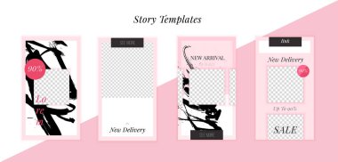 Grunge medya şablon tipografi promosyon için teklif ile. Hikaye çerçeve kavramı pembe renklerde