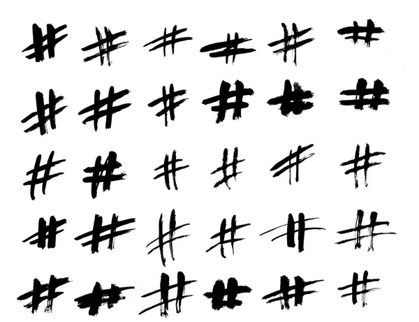 Ensemble d'icônes grunge Hashtag. Symboles sociaux modernes isolés sur un fond blanc. Illustration vectorielle — Image vectorielle